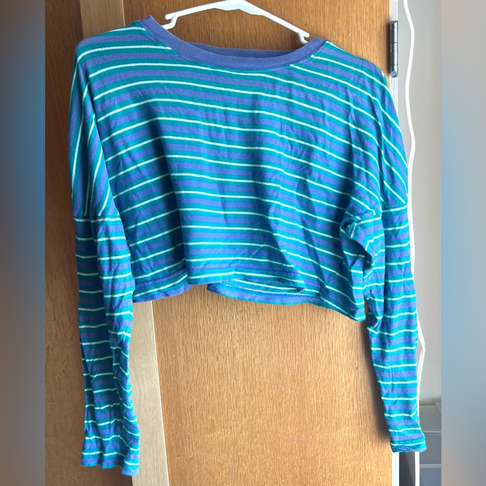 Urban Outfitters Long Sleeve Crop Top Shirt, XS, Striped